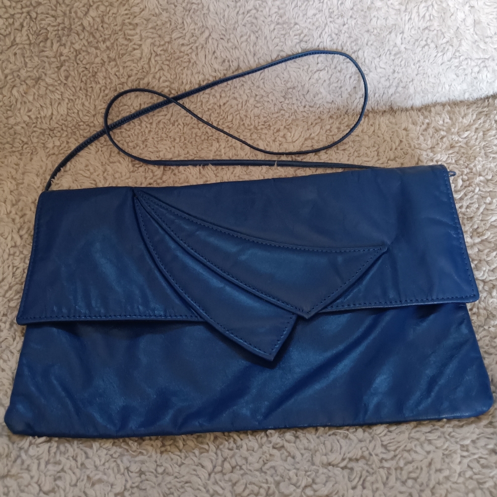 De Luigi Original Design Vintage blue leather envelope crossbody bag flap purse